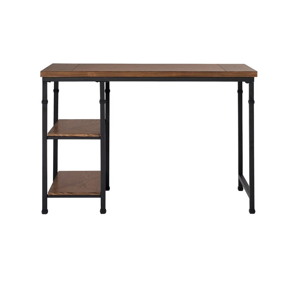 Rustic Desk with 2 Wood Shelves and Metal Frame in Black Y993
