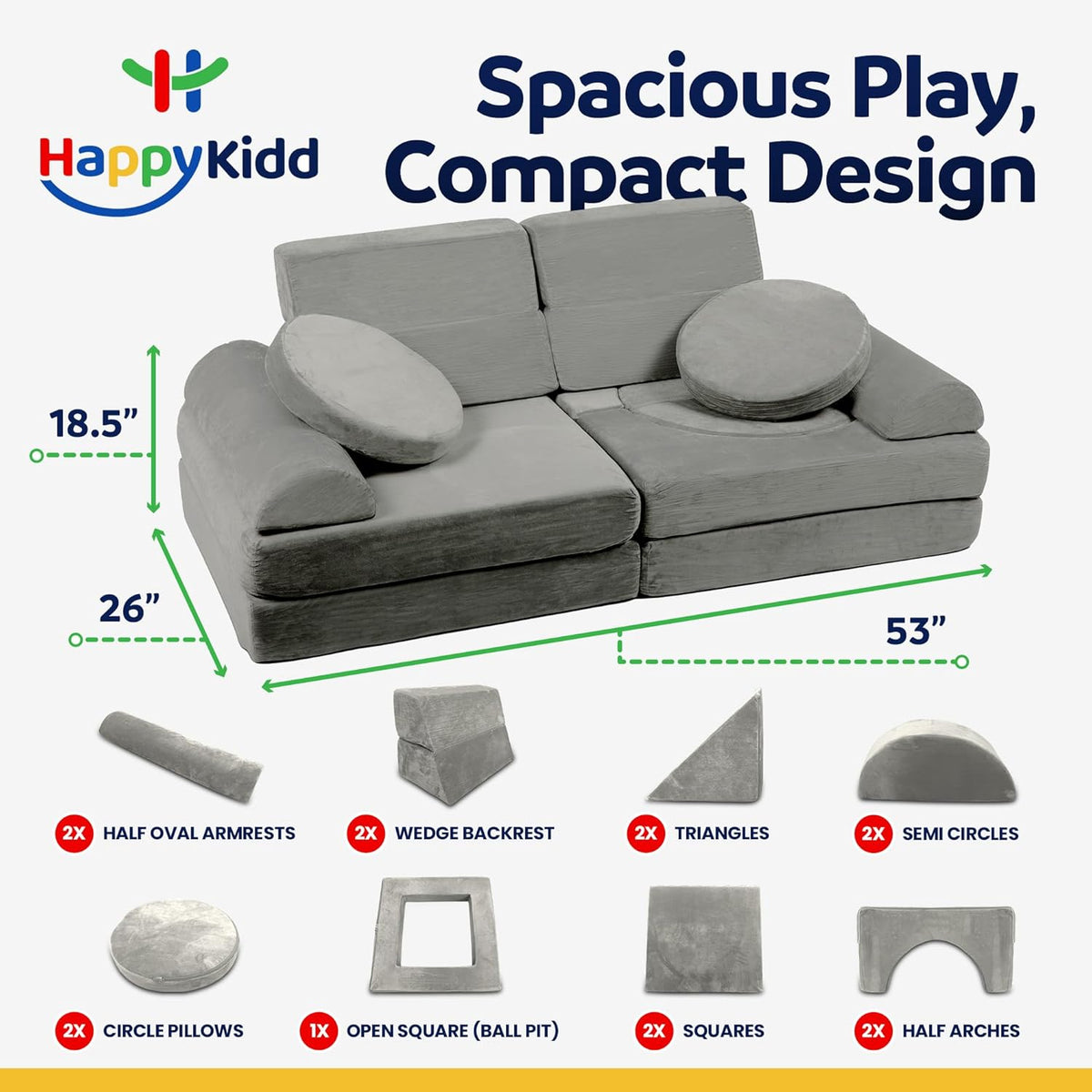 15 Pieces Buildable Plush Play Couch Panels with Ball Pit Square Z632
