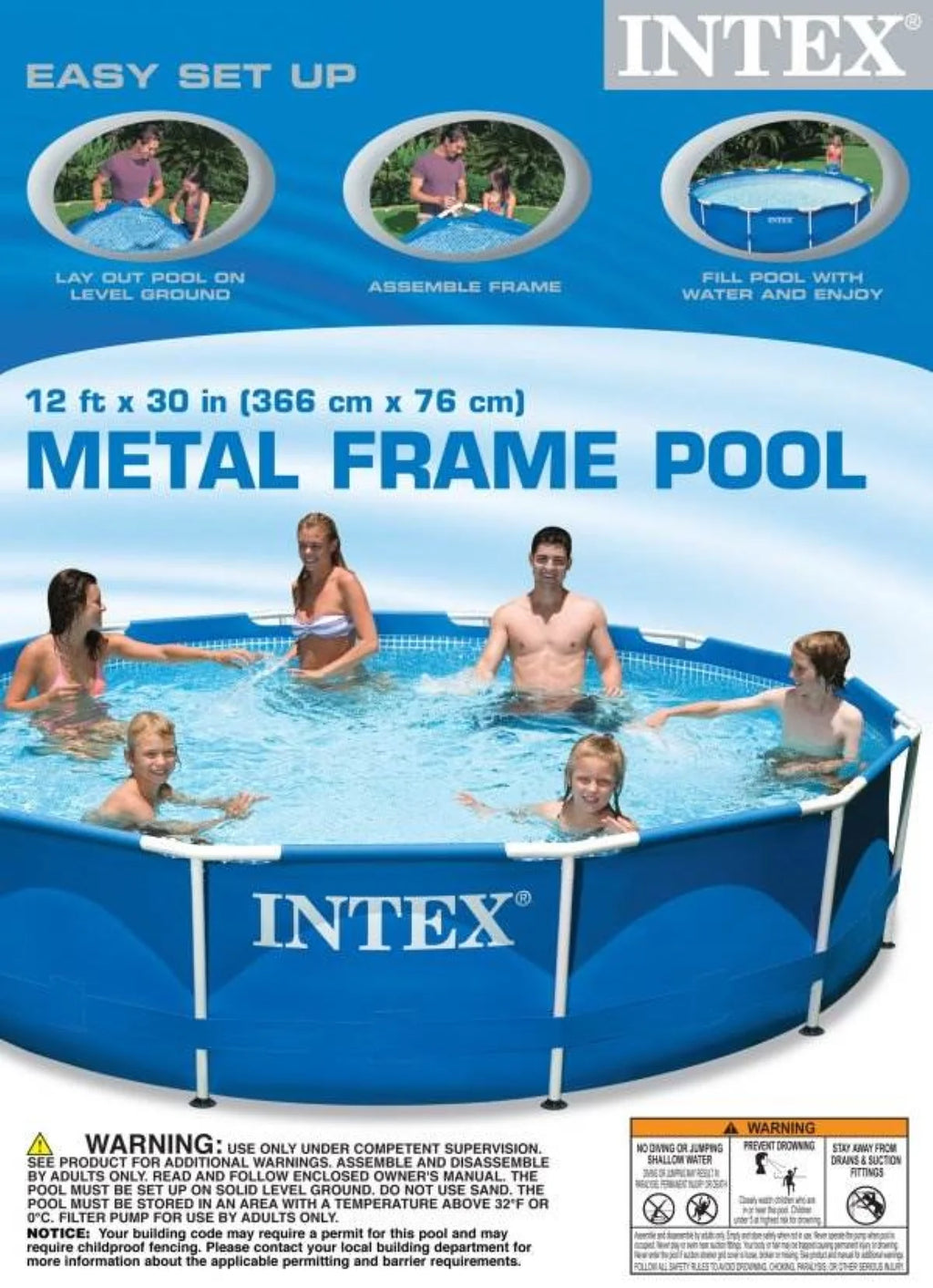 12ft x 30in Metal Frame Round Swimming Pool Set P8750