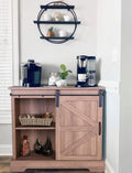 Brown Oak Kitchen Storage Cabinet with Sliding Door J669