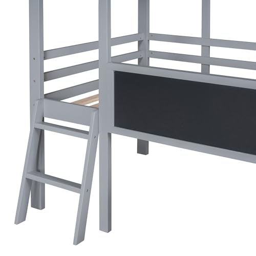 White Twin Low Loft Bed with Slide and Storage Shelves Z2629