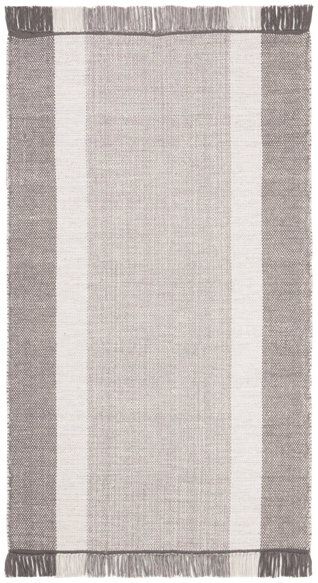 Ivory/Grey Cotton Striped Area Rug, 3' x 5' C7022