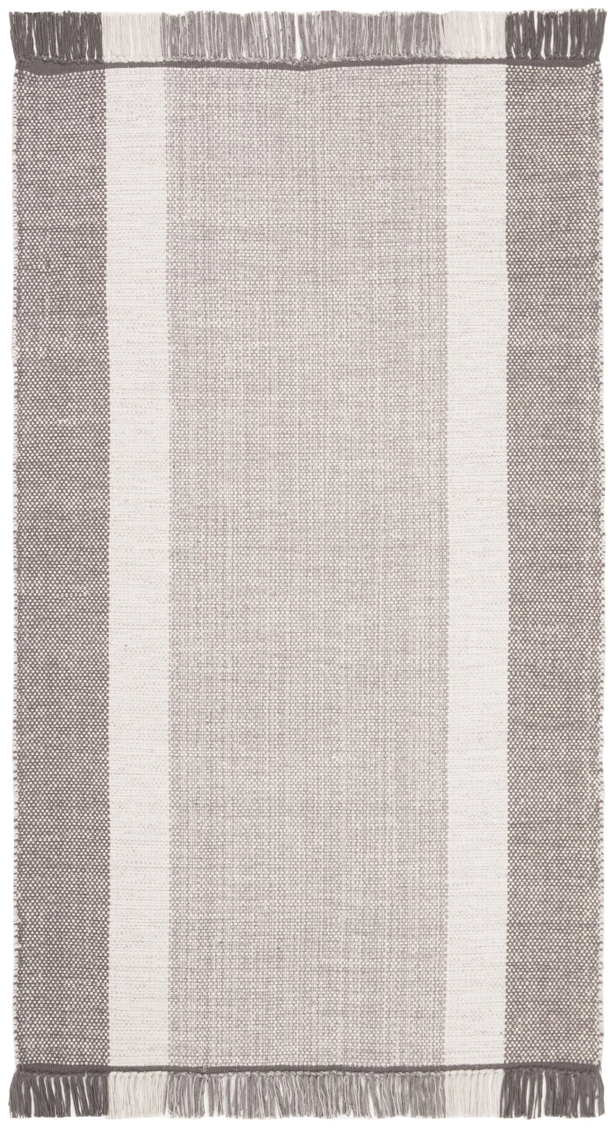 Ivory/Grey Cotton Striped Area Rug, 3' x 5' C7022