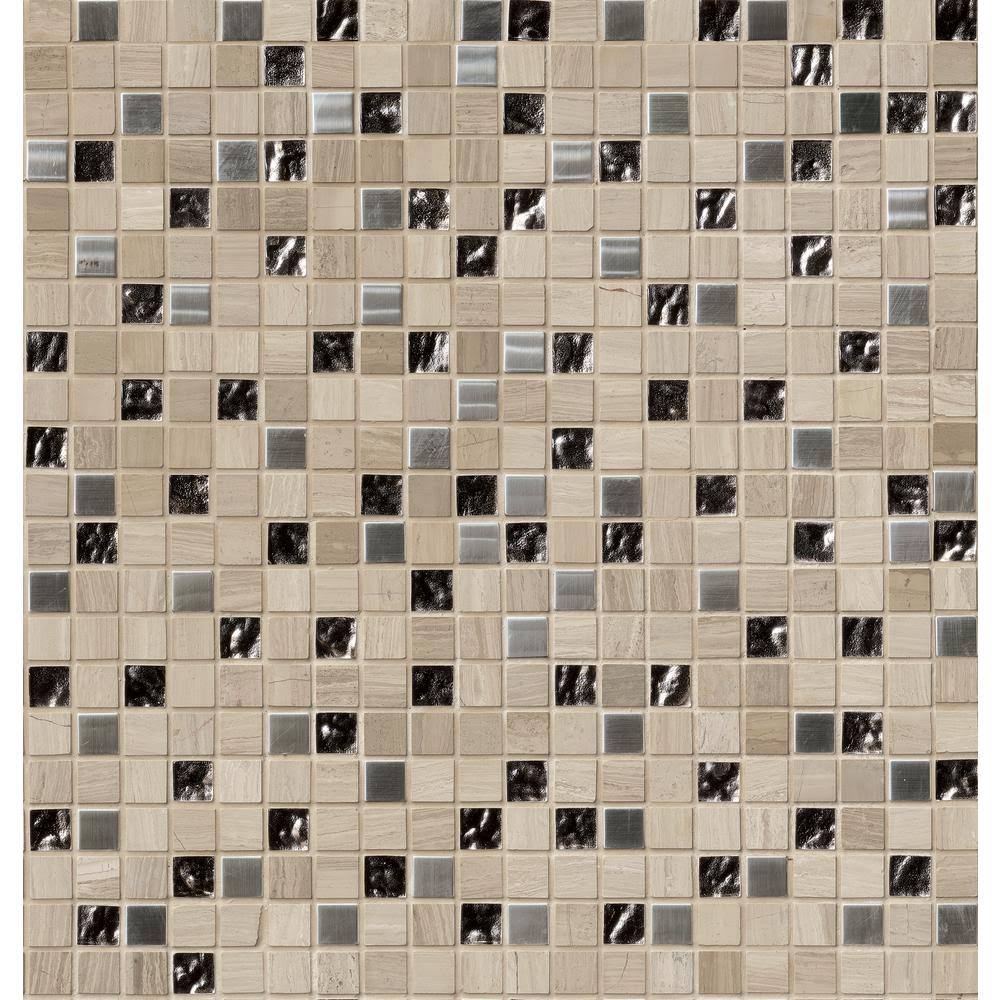Glass Metal Stone Mesh-Mounted Mosaic Tile S395691