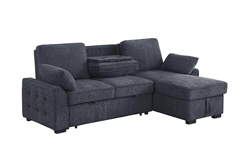 86 Inch Chenille L Shaped Sleeper Sectional Sofa with Storage Chaise A906