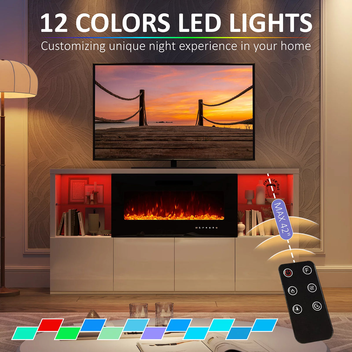 White Electric Fireplace TV Stand up to 75" V57773