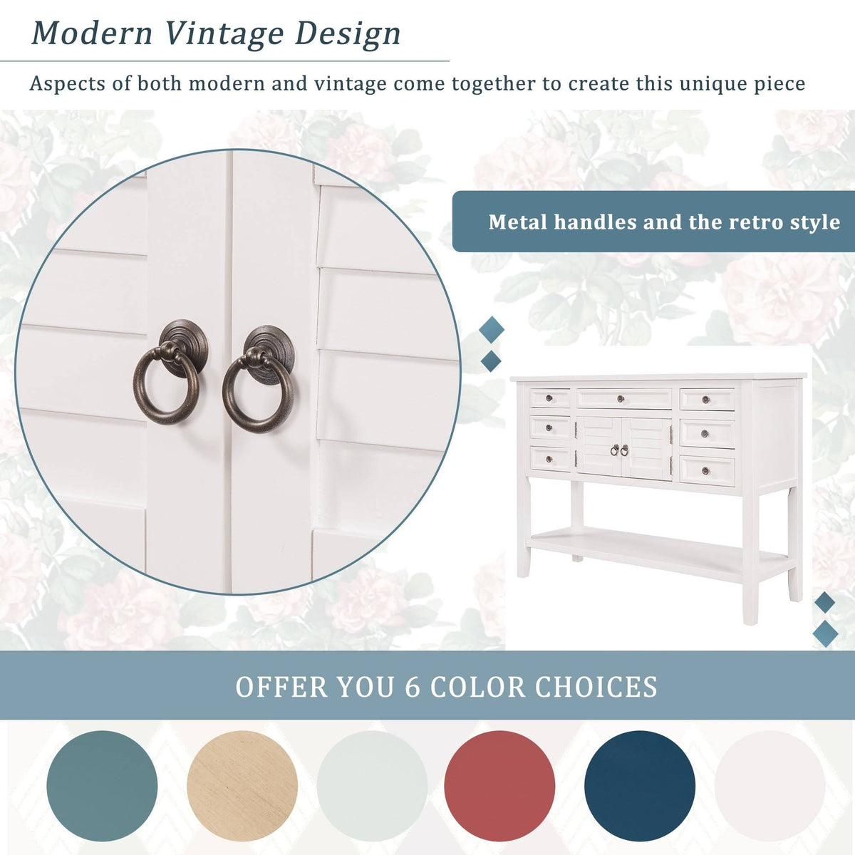 Green 7 Drawer Console Table with Cabinet H99380