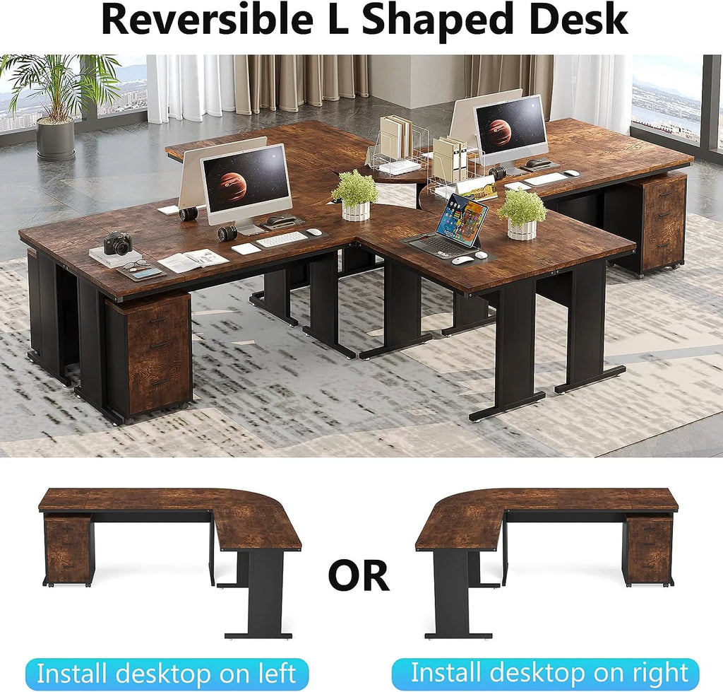 83" L-Shaped Executive Desk with 3-Drawer File Cabinet P5448