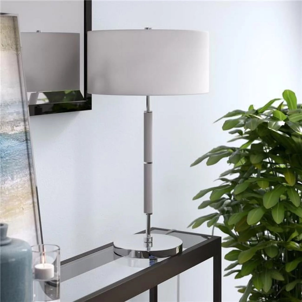 Minimalist Bedside Table Lamp with Linen Drum Shade V63677