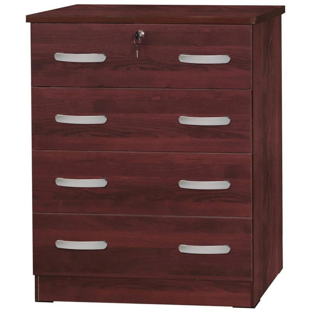 Pine Twin Bed and Dresser with Lock in Mahogany I4766