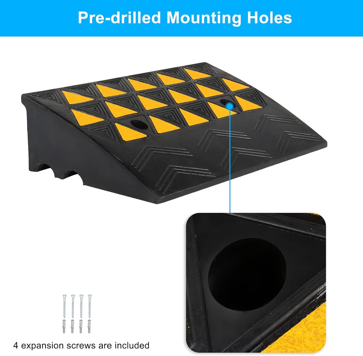 2PCS 6 Rubber Car Curb Ramps, Anti-Slip Heavy Duty Threshold Ramp with Expansion Bolts C2878