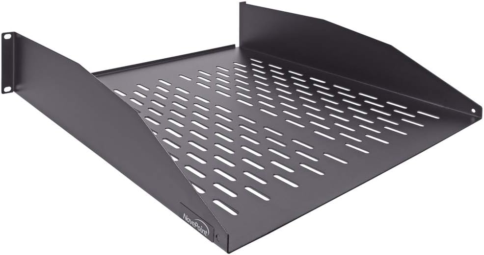 2U 19-Inch Vented Rack Mount Server Cabinet Shelf Black D640674