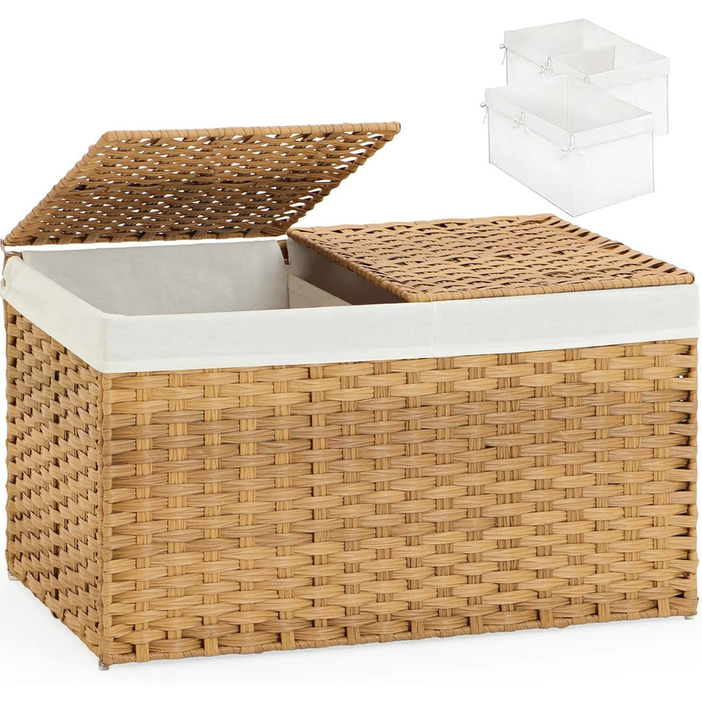 Natural Woven Rattan Storage Basket with Lid 42.3 Gallon Q781288