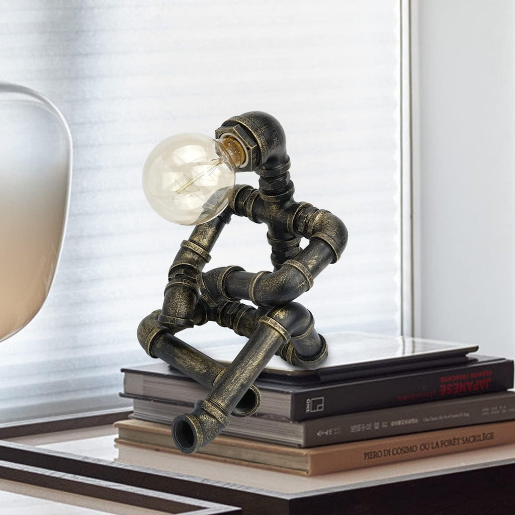 Bronze Iron Pipe Table Lamp with Button Switch V4960