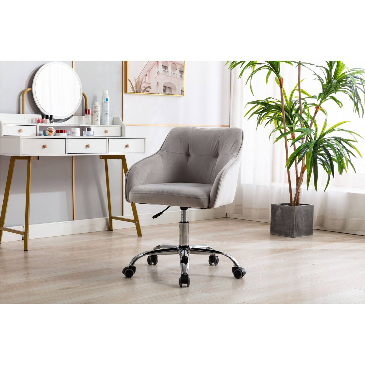 Velvet Upholstered Swivel Tufted Adjustable Height Task Chair W9977