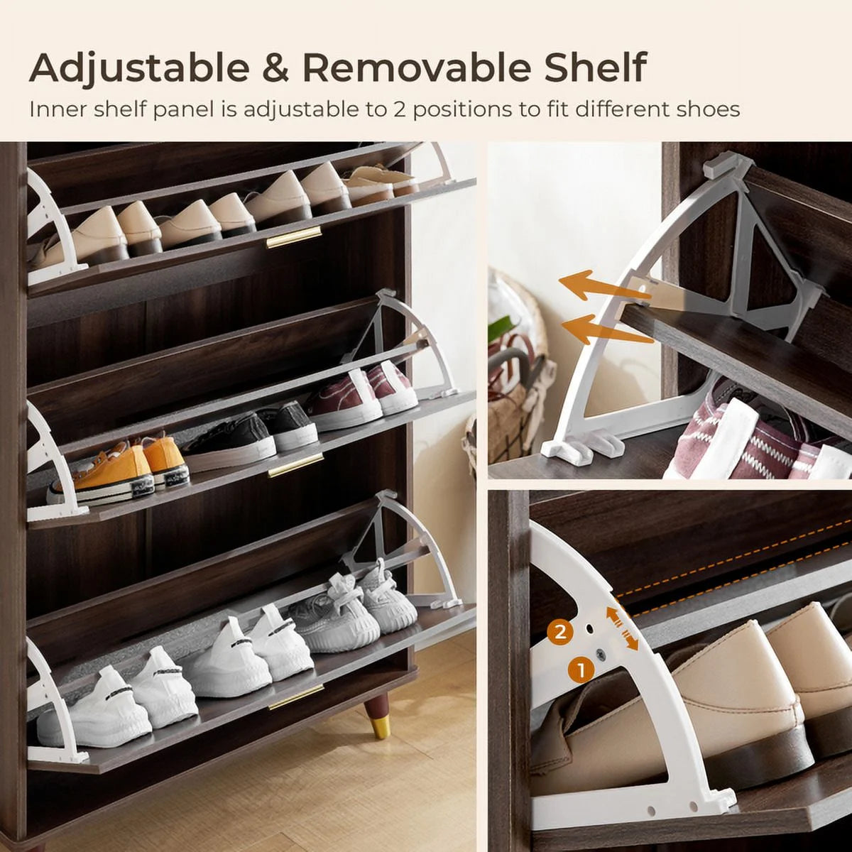 Brown Hall Tree with 12 Hooks & 3 Shoe Cabinets Y435805