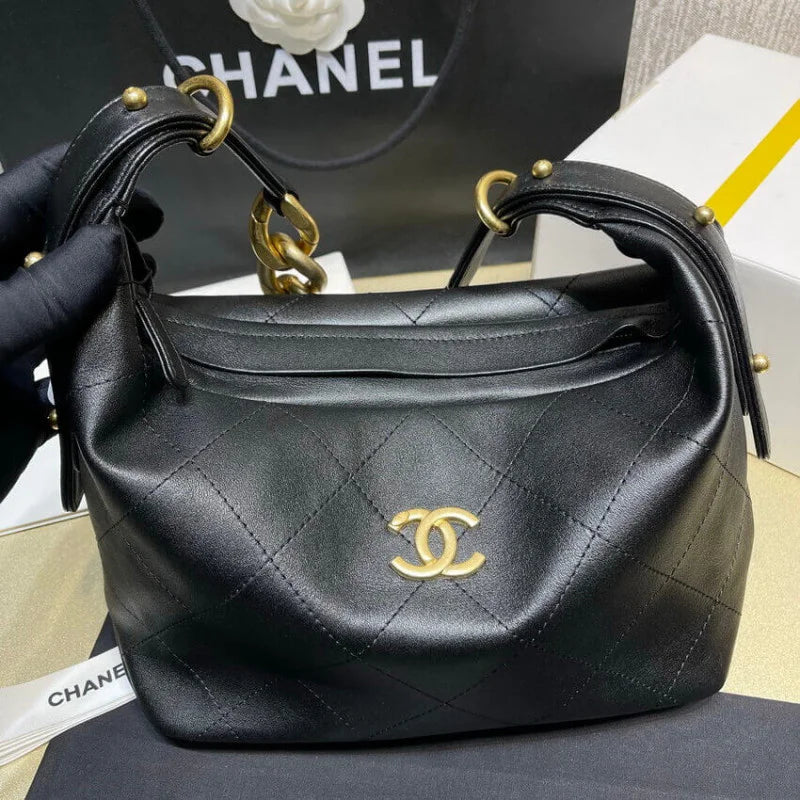 Black Calfskin Leather Hobo Bag C800534