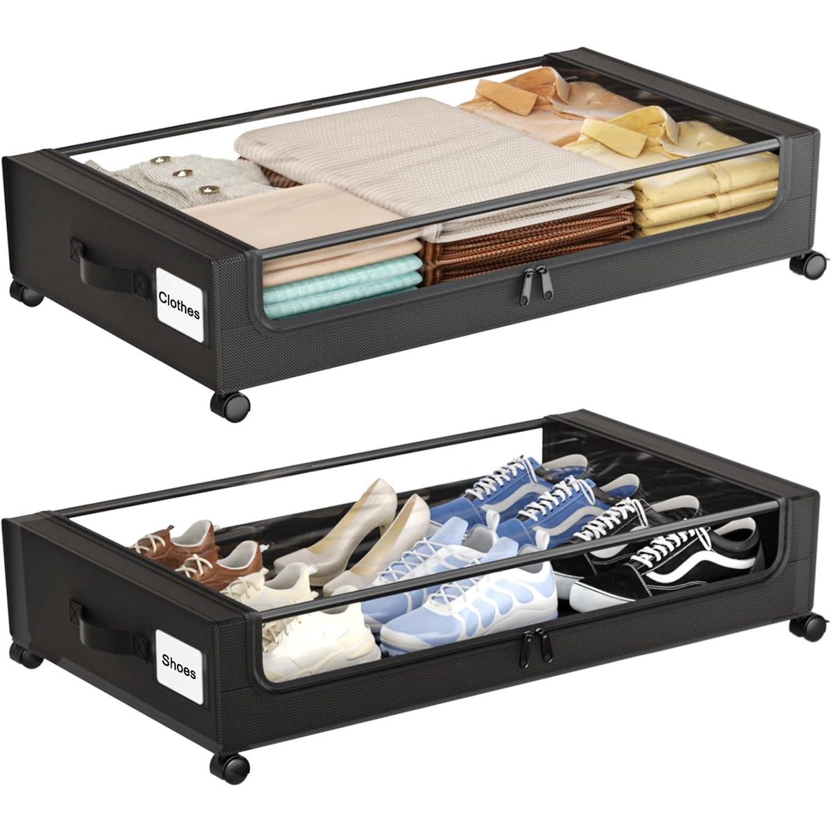 White 4 Pack 60L Under Bed Storage Bins with Wheels and Clear Lids A92319
