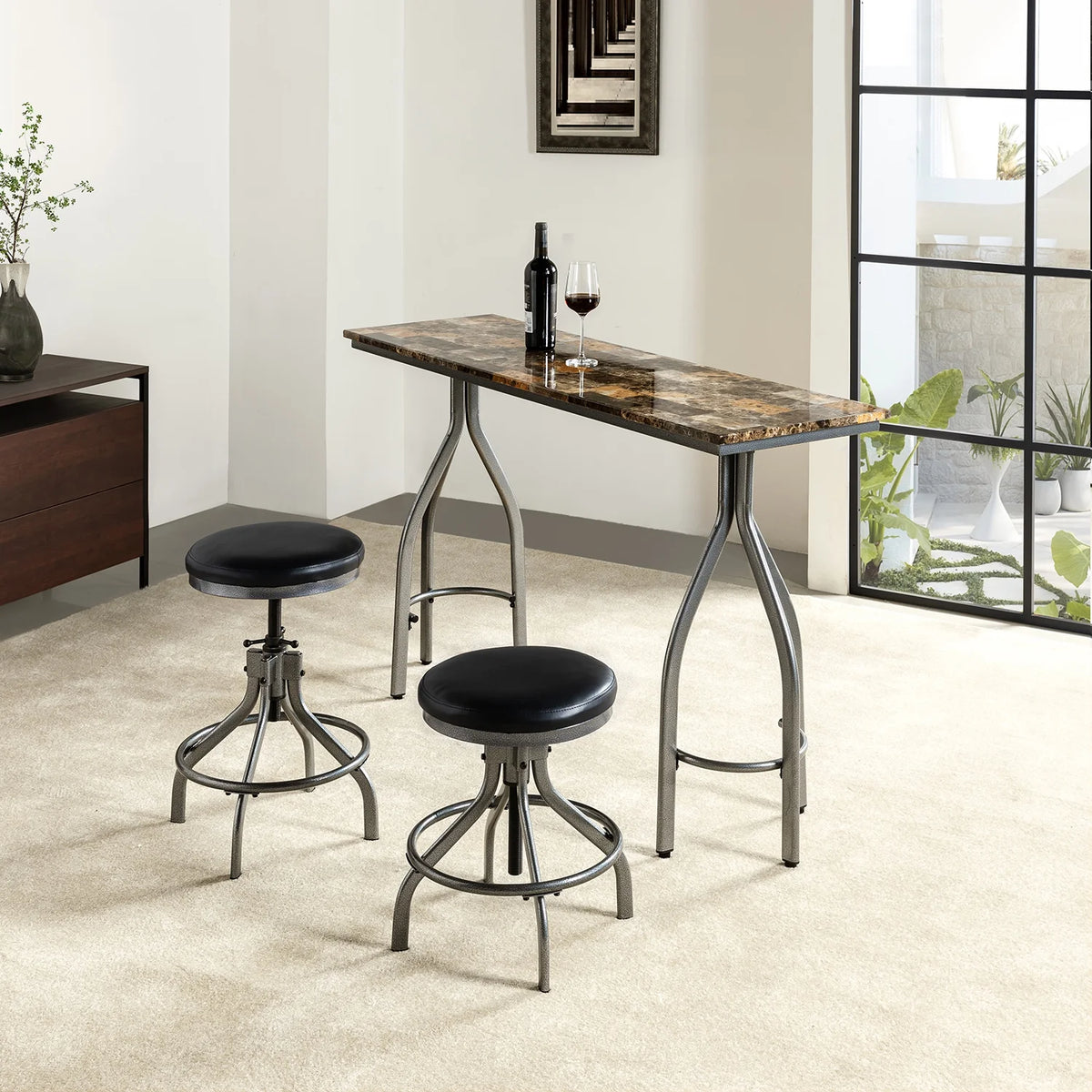 3 Piece Dining Set with 2 Swivel Stools BROWN H56892