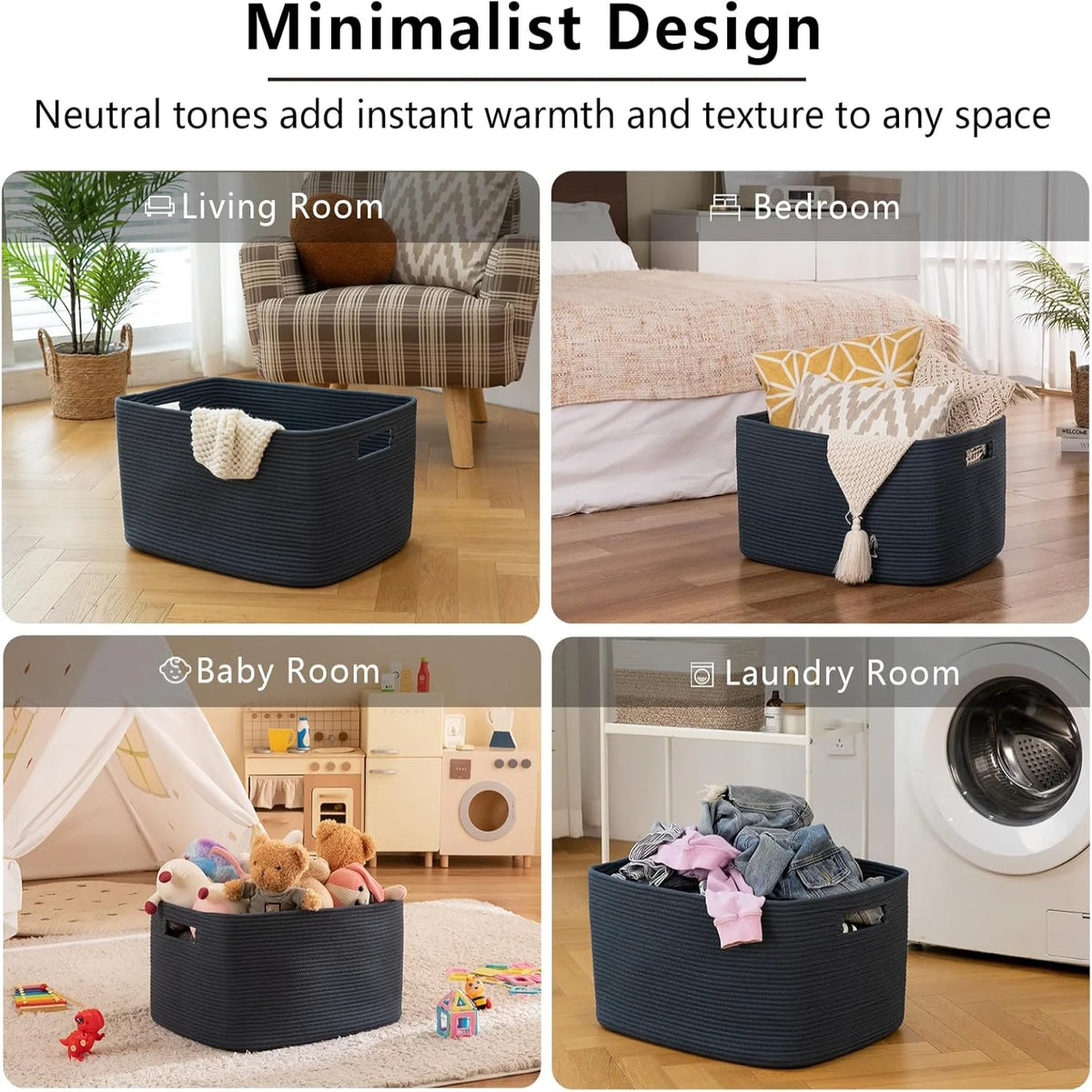 75L Large Woven Cotton Rope Blanket Storage Basket with Handle N80399