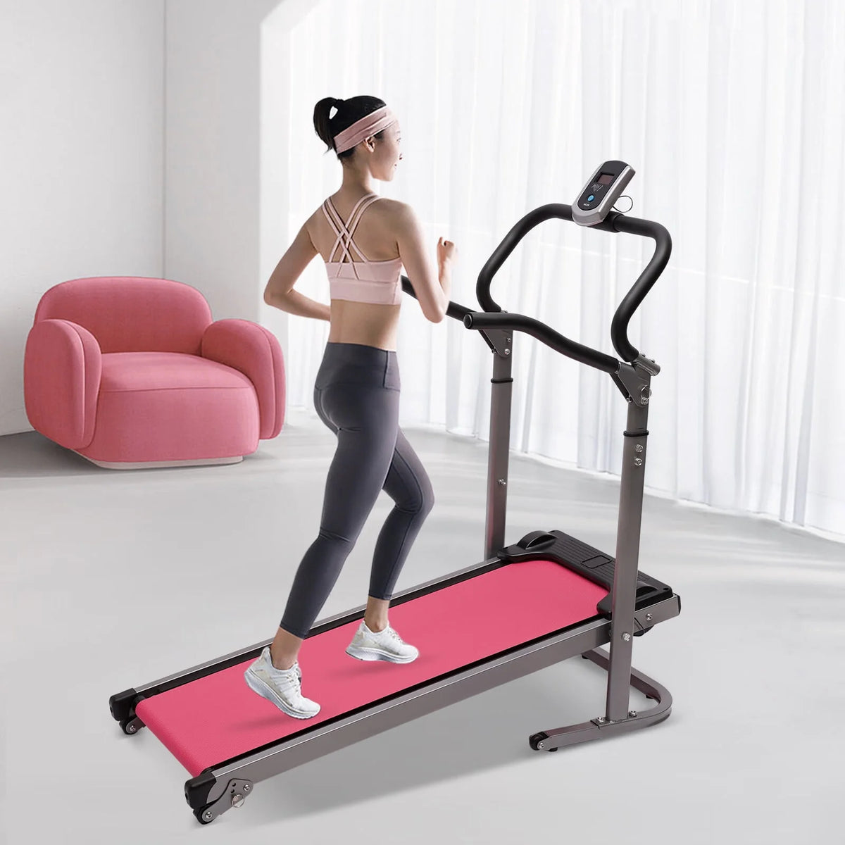 Pink Incline Folding Treadmill Q599