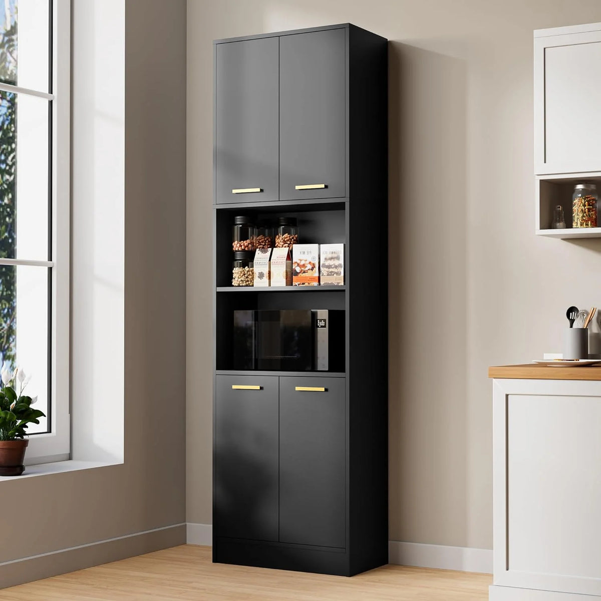 Black Wood Pantry Cabinets I309