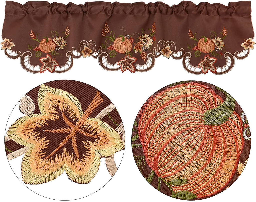 Embroidered Fall Autumn Curtain Valance W 57 × L 14 Inches (Brown) U5068