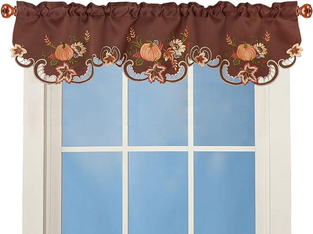 Embroidered Fall Autumn Curtain Valance W 57 × L 14 Inches (Brown) U5068