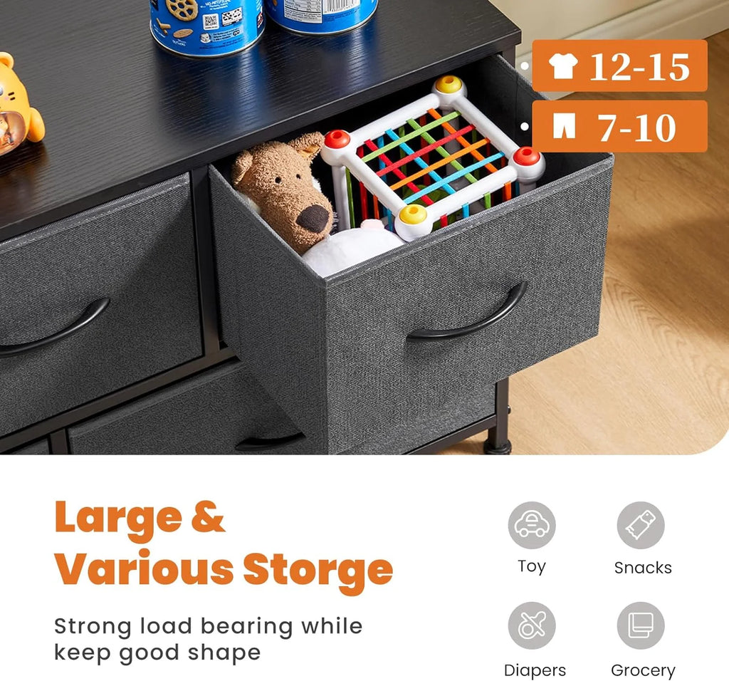 5 Fabric Drawer Dresser with Wood Top and Steel Frame G801531