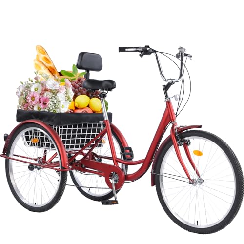 24/26-Inch 3-Wheel Adult Tricycle with 7-Speed Gearing and Basket J684