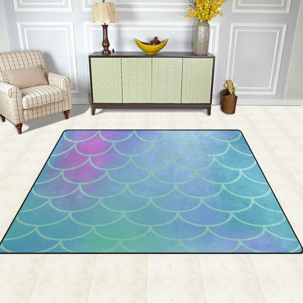 Gradient Blue Fish Scale Lightweight Carpet Mats Area Rug I24041