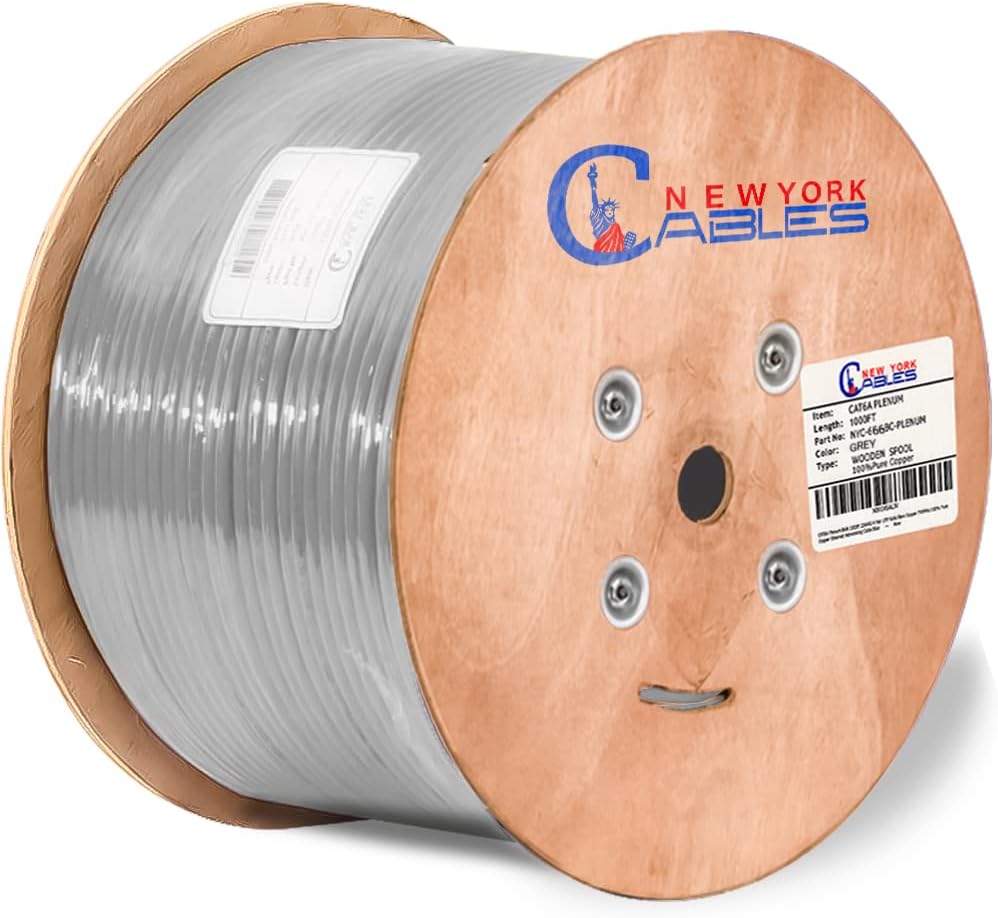 Cat6a Riser Bulk Ethernet Cable 1000ft CMR Rated Spool Solid Bare Copper 23AWG UTP Black Z1088