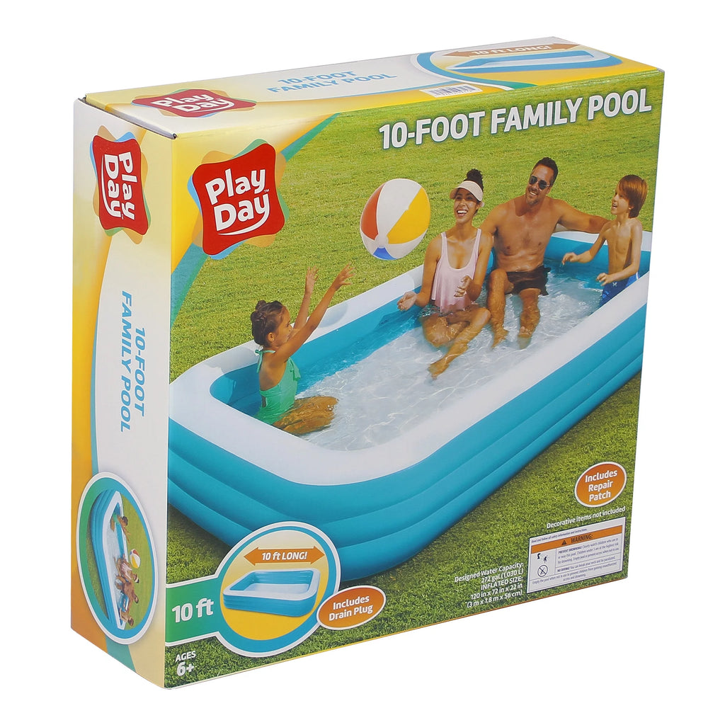 10-Foot Rectangular Inflatable Family Pool, Blue O4119