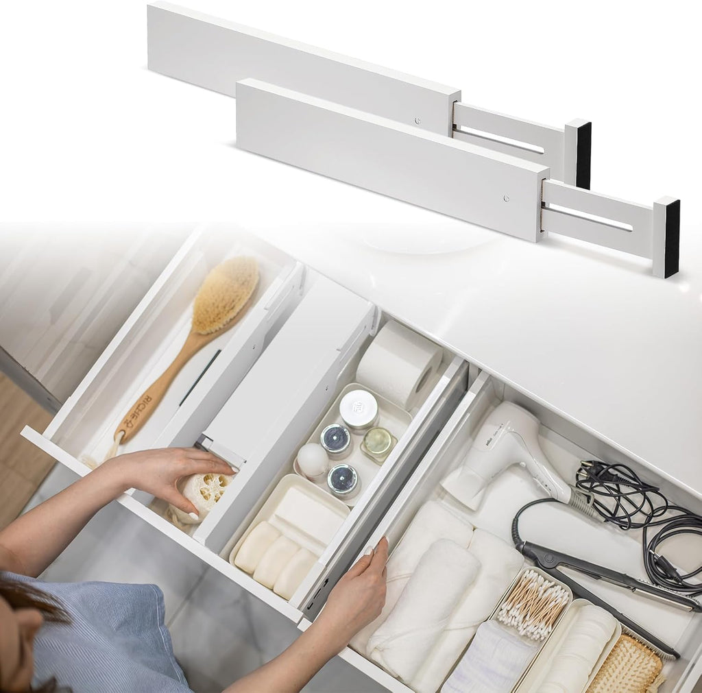 12 Pieces White Expandable Bamboo Drawer Dividers O874399