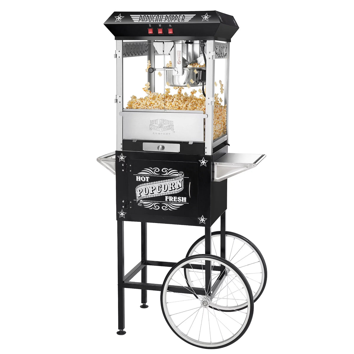 Black Antique Style 8oz Popcorn Popper Machine with Cart P2175