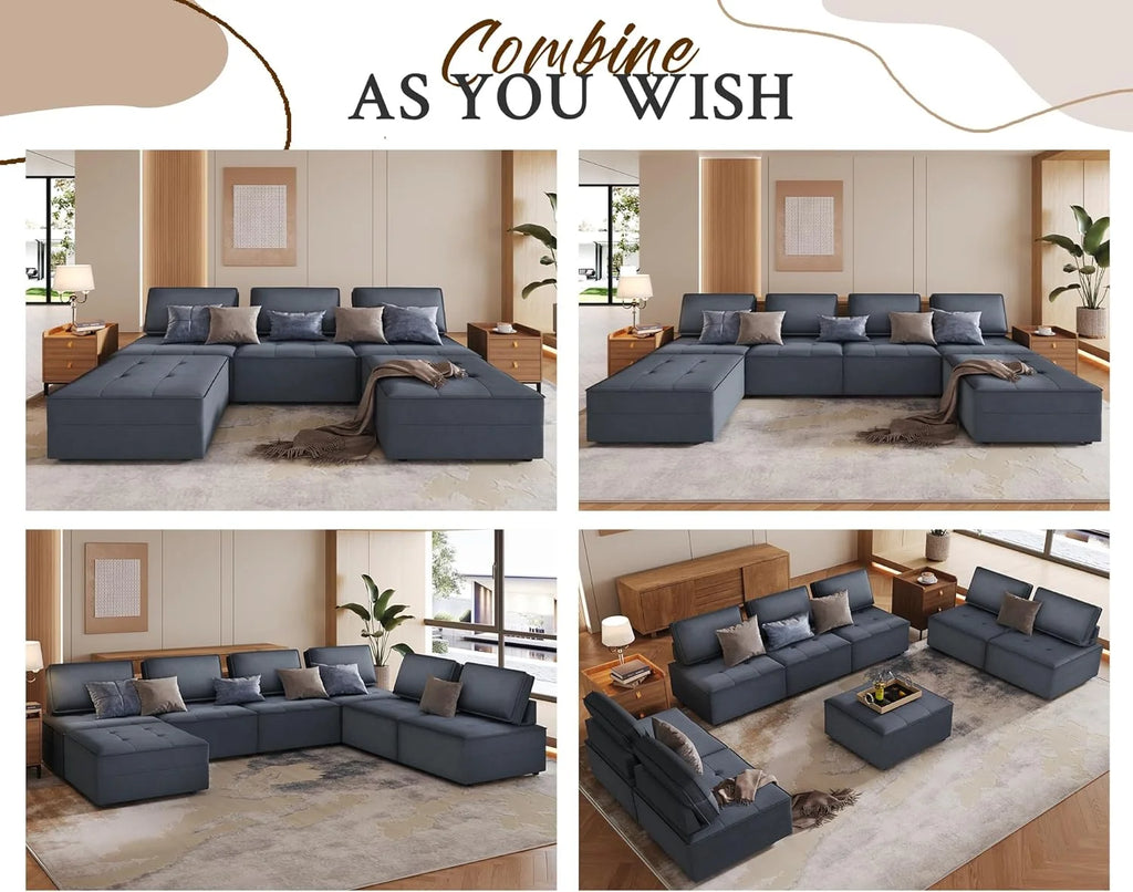 7 Seater Velvet Beige Sectional Sofa X83741