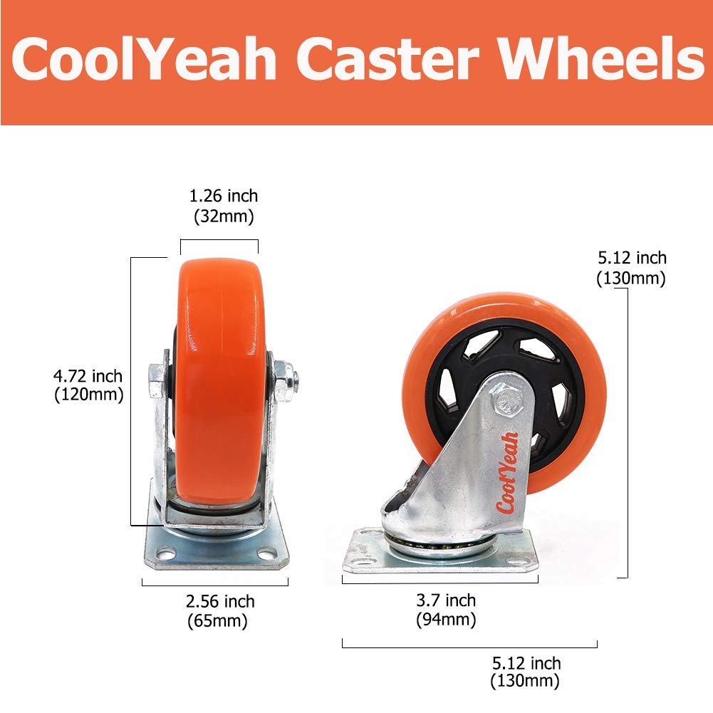 4 inch Swivel Plate PVC Caster Wheels, Heavy Duty Locking Casters (Pack of 8, 4 with Brake & 4 Without) C58794