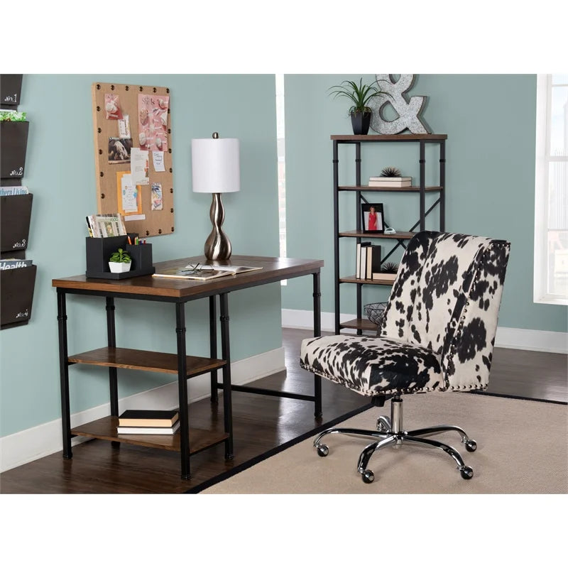 Rustic Desk with 2 Wood Shelves and Metal Frame in Black Y993