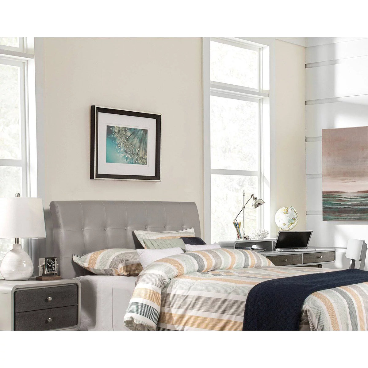 Gray Faux Leather Upholstered Queen Headboard V952958