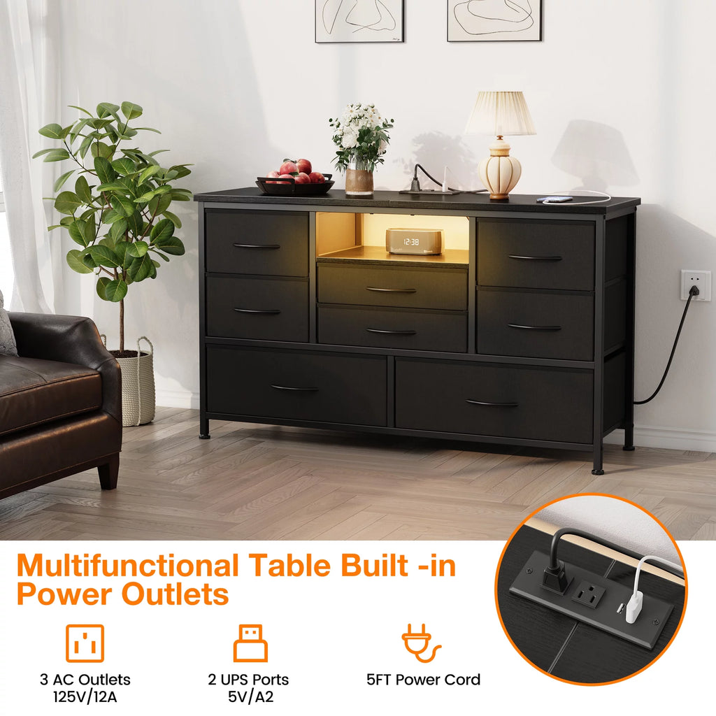 8 Drawer Dresser TV Stand with Electrical Outlet and LED Lights A75108