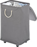 Gray Polyester Portable Laundry Hamper with Wheels and Lid O72434
