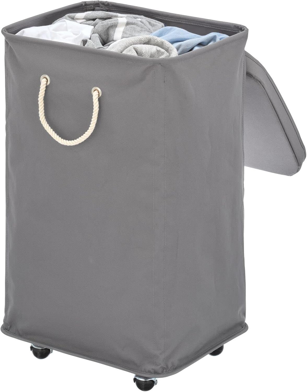 Gray Polyester Portable Laundry Hamper with Wheels and Lid O72434