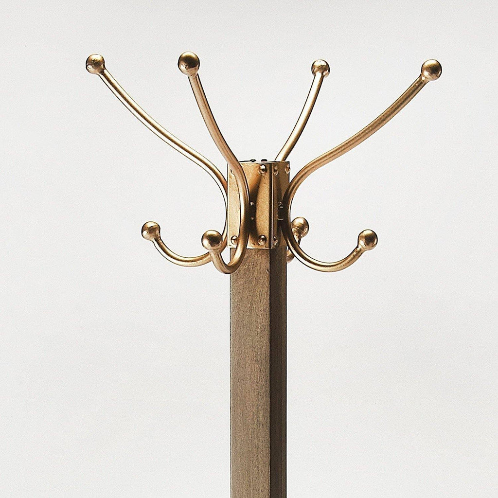 Wood & Antique Gold Coat Rack Tree F232