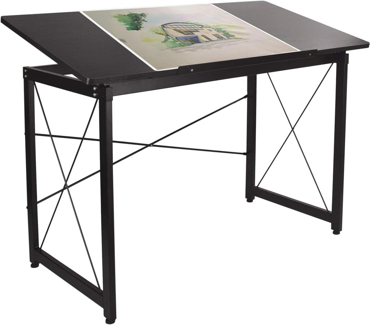 Black Wood Drawing Desk Drafting Table W3963