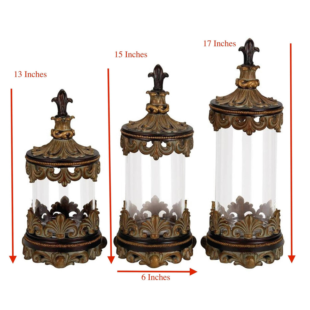 Antiqued Gold 3-Piece Glass Cylinder Canister Set Y647
