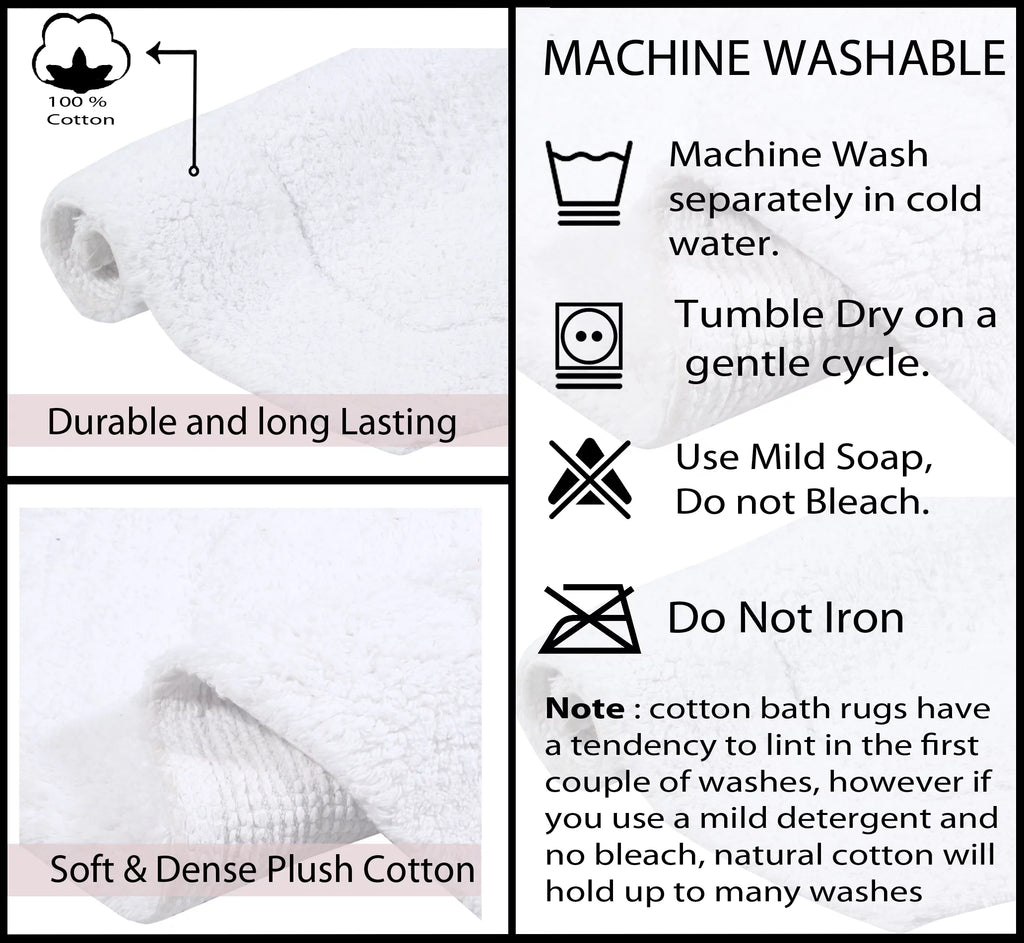 White Cotton Non-Slip 3 Piece Bath Rug Set Z7412