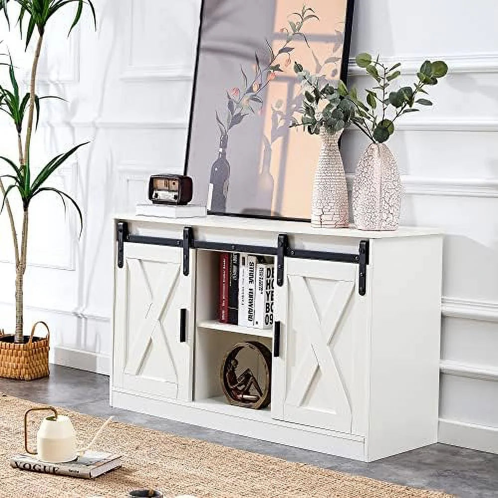47 Inch White Farmhouse TV Stand with Sliding Barn Door N45510