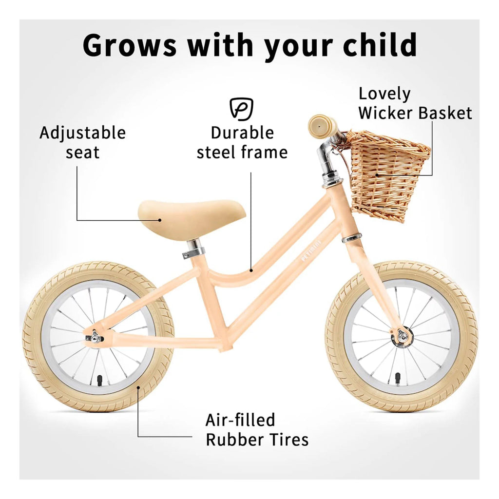 12 Inch Kids Balance Bike with Basket, Peach U886