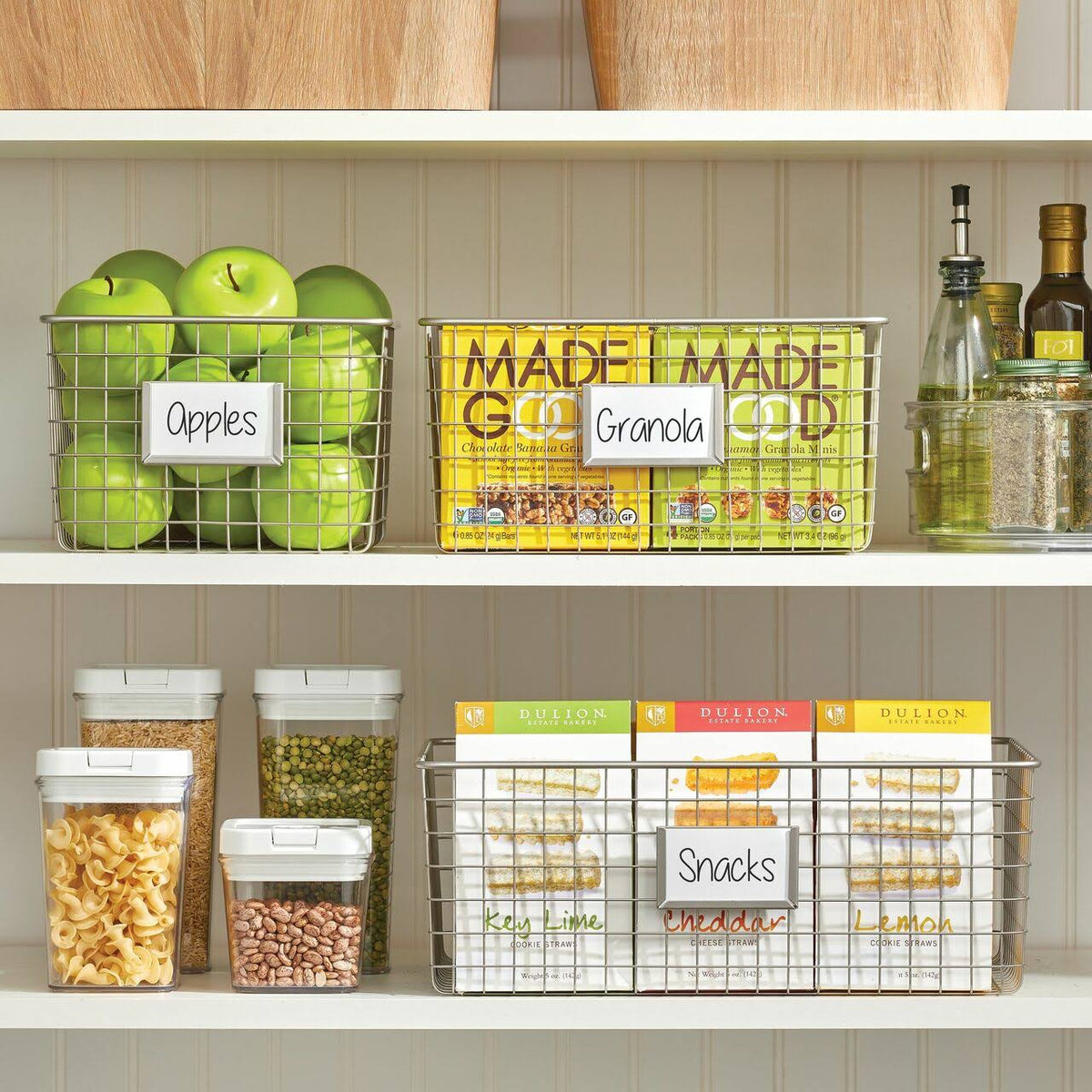 Metal Wire Food Organizer Storage Baskets with Label Slot P9604