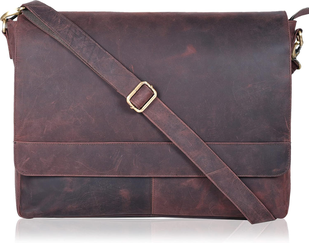 Vintage Leather Messenger Bag Document Briefcase Satchel D82437